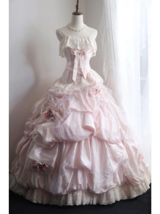 Impresionante vestido de fiesta largo sin tirantes con encaje de tul y satén, flores, para graduación, fiesta o noche GG2578