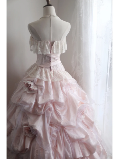 Impresionante vestido de fiesta largo sin tirantes con encaje de tul y satén, flores, para graduación, fiesta o noche GG2578