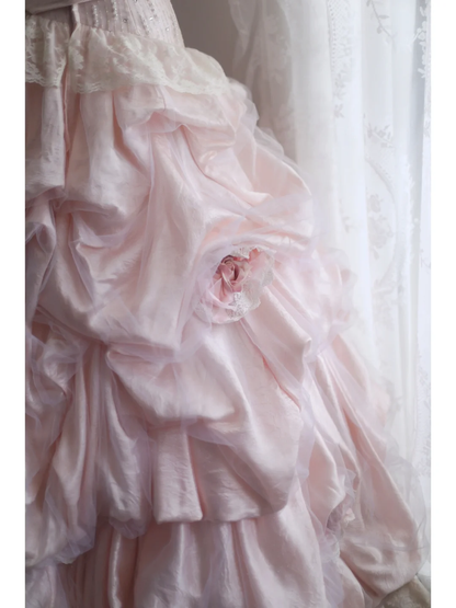 Impresionante vestido de fiesta largo sin tirantes con encaje de tul y satén, flores, para graduación, fiesta o noche GG2578