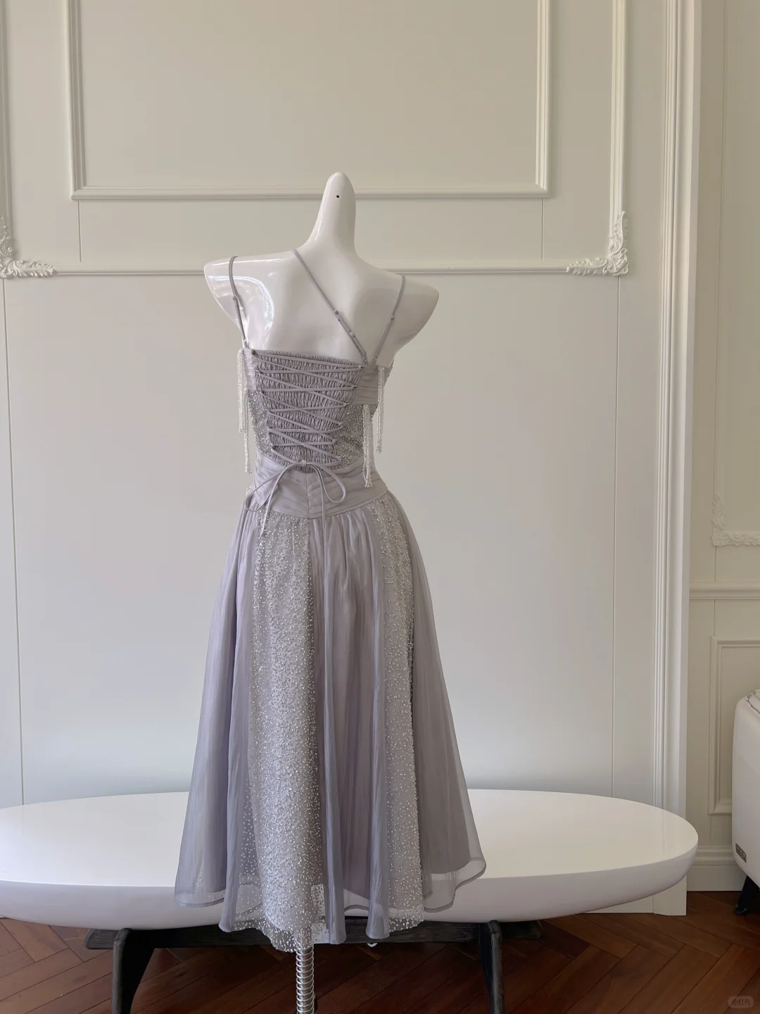 Vestido largo de fiesta, de gasa, con cuentas y tirantes finos, corte A, elegante, para graduación, noche, GG2579