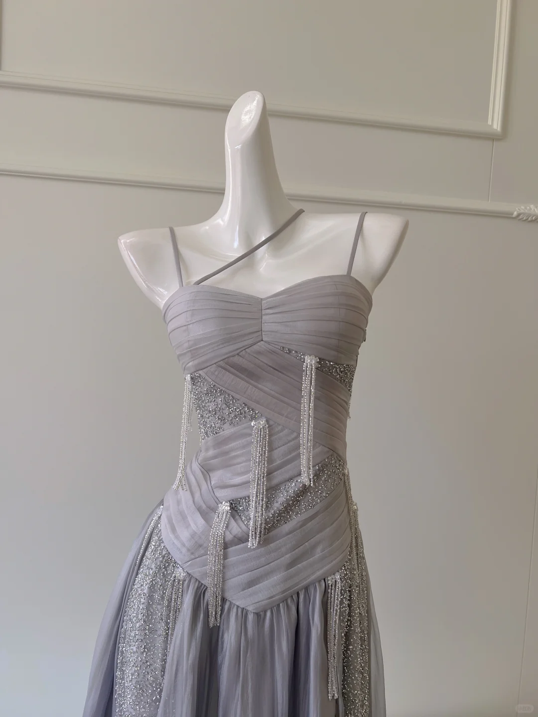 Vestido largo de fiesta, de gasa, con cuentas y tirantes finos, corte A, elegante, para graduación, noche, GG2579