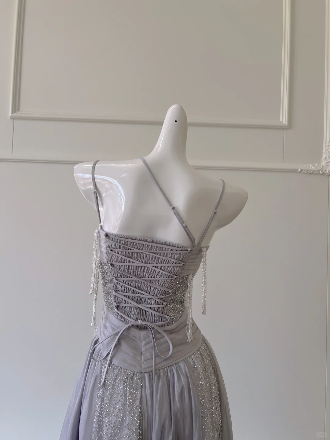 Vestido largo de fiesta, de gasa, con cuentas y tirantes finos, corte A, elegante, para graduación, noche, GG2579