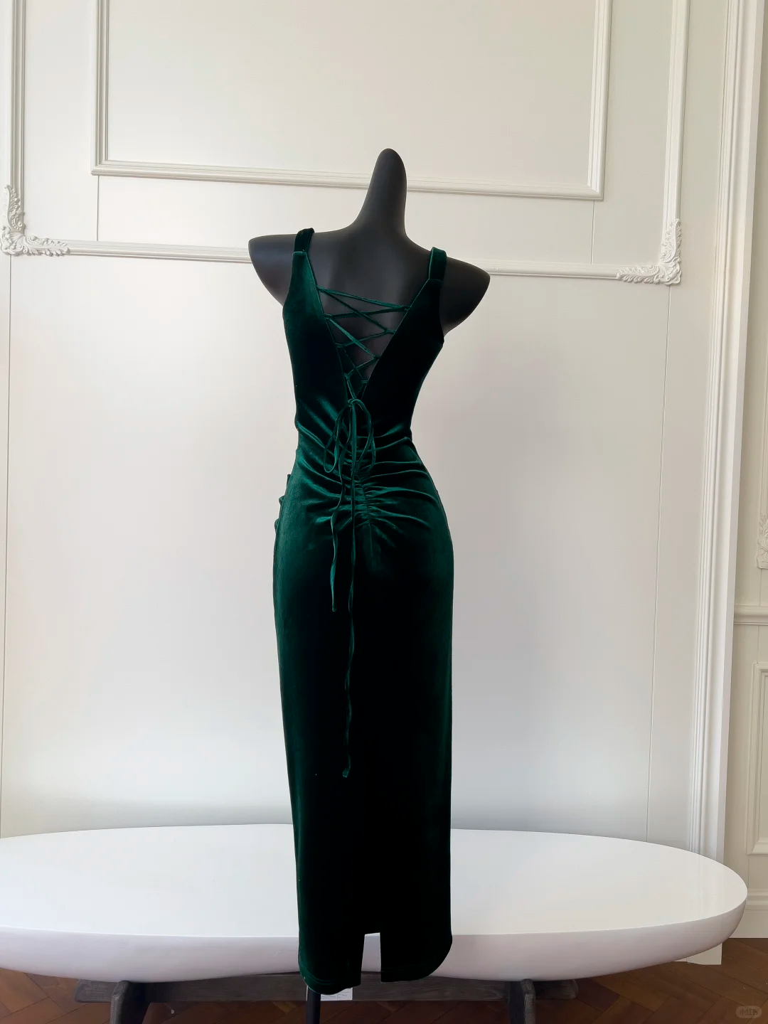 Vestido largo de terciopelo verde oscuro con escote corazón y corte sirena, para fiesta de graduación o de noche, GG2580