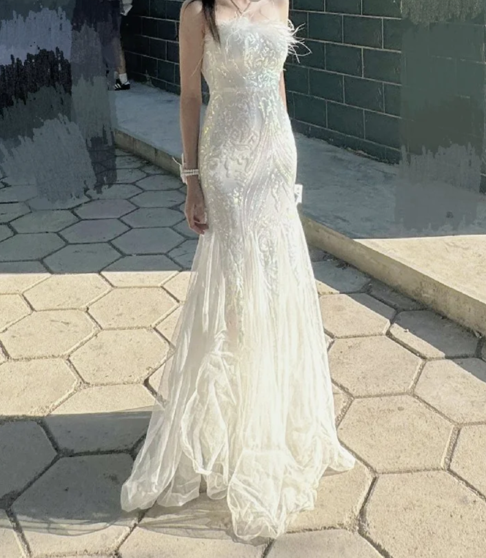 Hermoso vestido de fiesta largo de sirena negro sin tirantes de tul con lentejuelas, vestido de fiesta, vestido de noche GG2589