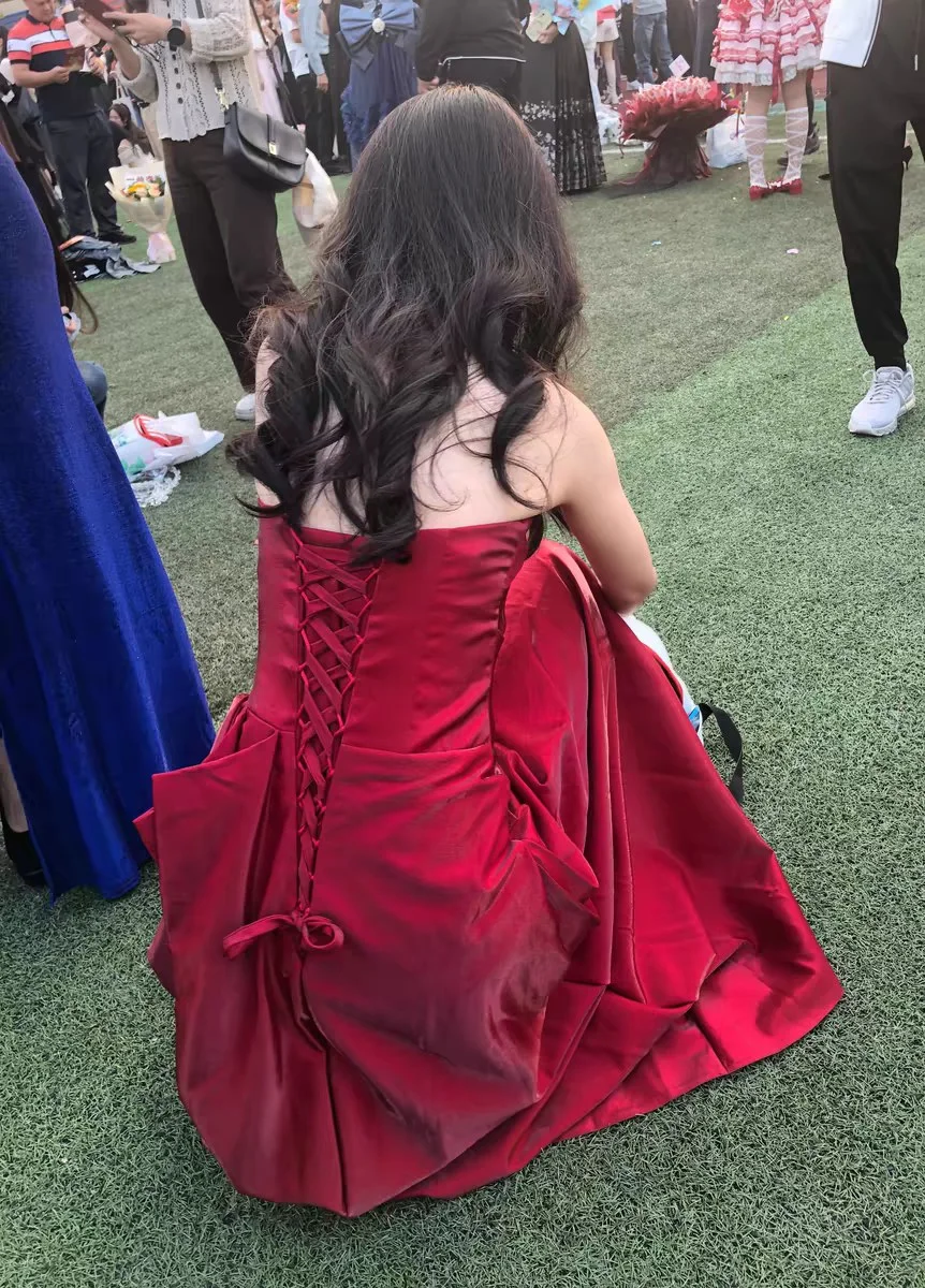 Vestido de fiesta largo de satén burdeos, elegante, sin tirantes, corte sirena, para graduación, noche, GG2591