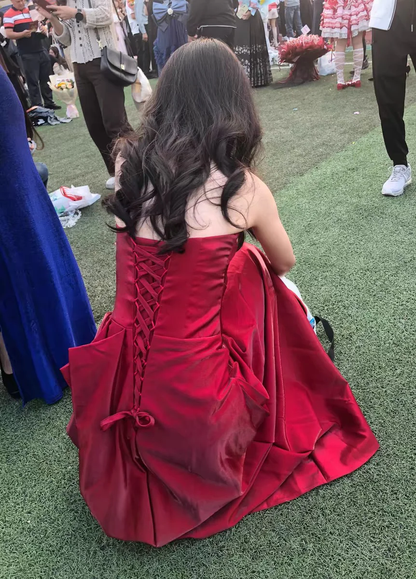 Vestido de fiesta largo de satén burdeos, elegante, sin tirantes, corte sirena, para graduación, noche, GG2591