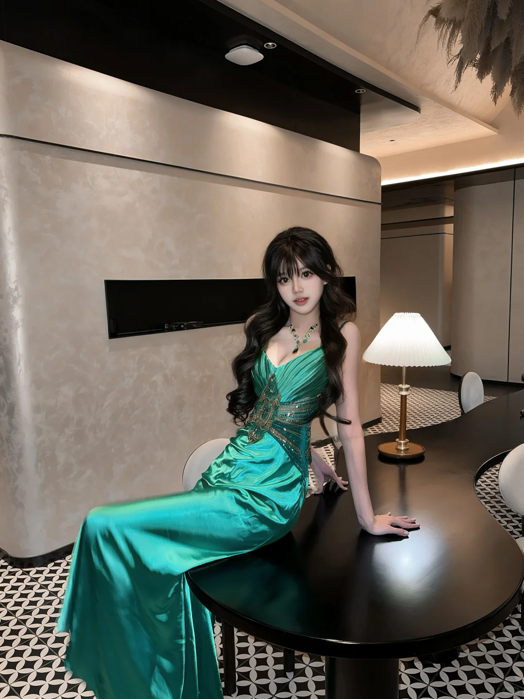 Vestido largo vintage de sirena con tirantes finos, de satén verde y cuentas, para fiesta de graduación o de noche, GG2593
