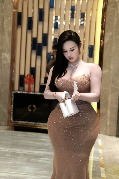Vestido de fiesta largo de sirena, sexy, sin tirantes, de gasa con cuentas, para graduación, noche, GG2595