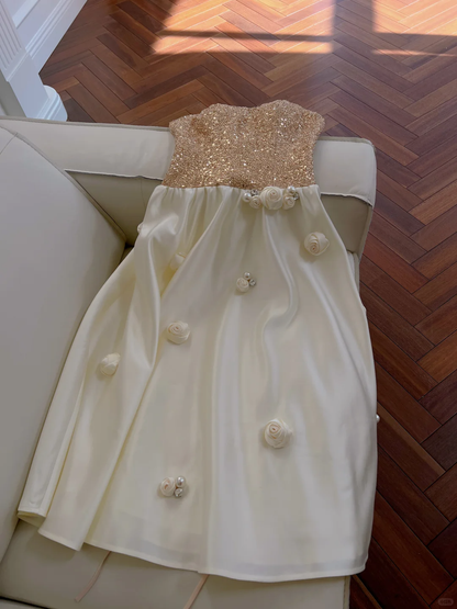 Vestido de fiesta largo de satén con lentejuelas, corte A, sin tirantes, elegante, para graduación, noche, GG2611