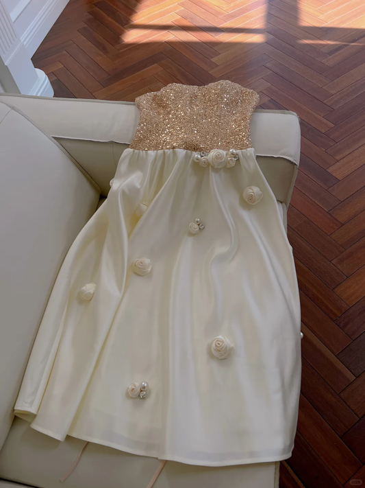 Vestido de fiesta largo de satén con lentejuelas, corte A, sin tirantes, elegante, para graduación, noche, GG2611