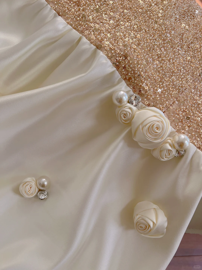Vestido de fiesta largo de satén con lentejuelas, corte A, sin tirantes, elegante, para graduación, noche, GG2611