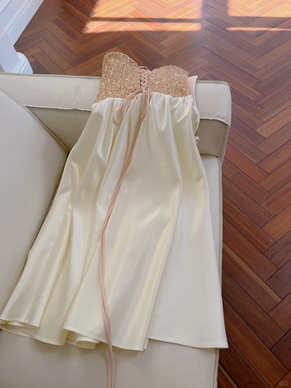 Vestido de fiesta largo de satén con lentejuelas, corte A, sin tirantes, elegante, para graduación, noche, GG2611