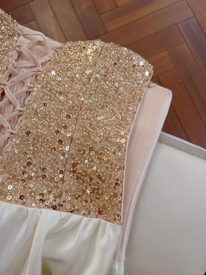 Vestido de fiesta largo de satén con lentejuelas, corte A, sin tirantes, elegante, para graduación, noche, GG2611