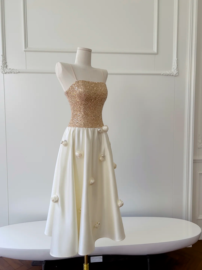 Vestido de fiesta largo de satén con lentejuelas, corte A, sin tirantes, elegante, para graduación, noche, GG2611