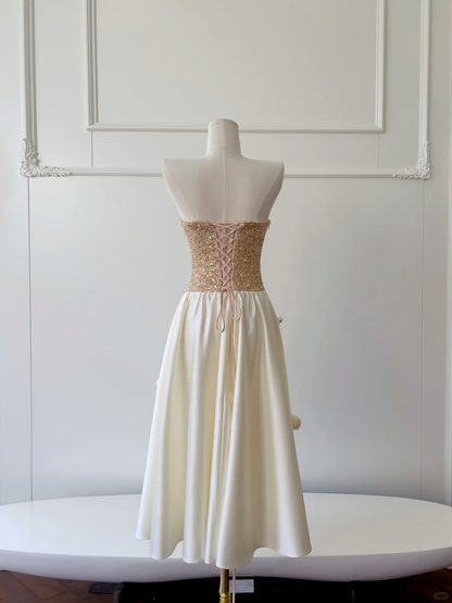 Vestido de fiesta largo de satén con lentejuelas, corte A, sin tirantes, elegante, para graduación, noche, GG2611