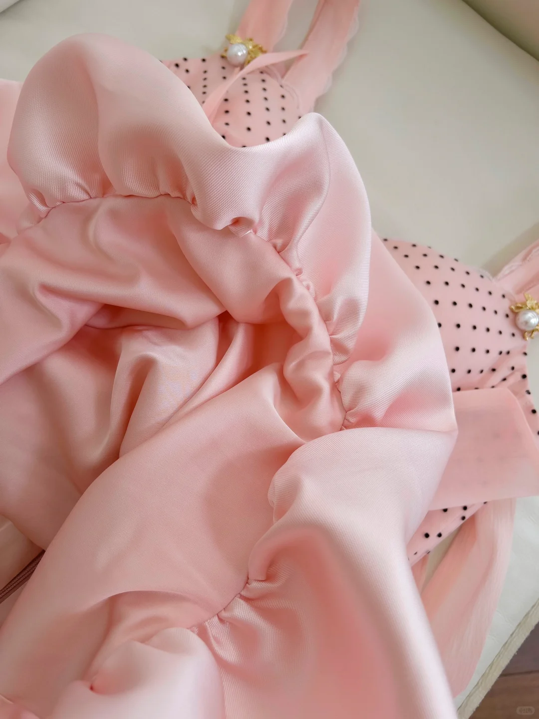 Vestido corto de satén rosa con lunares y tirantes finos, corte A, para fiesta de graduación, de cumpleaños, GG2617