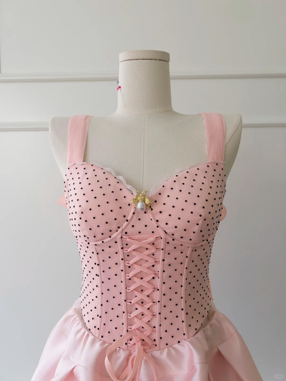 Vestido corto de satén rosa con lunares y tirantes finos, corte A, para fiesta de graduación, de cumpleaños, GG2617