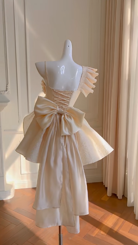 Vestido corto de fiesta, de satén, con tirantes finos, corte A y lazo, para regreso a casa y cumpleaños, GG2618