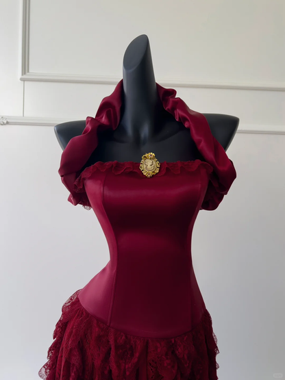 Elegante vestido de fiesta largo de sirena con cuello halter y encaje de satén burdeos, vestido de fiesta, vestido de noche GG2619