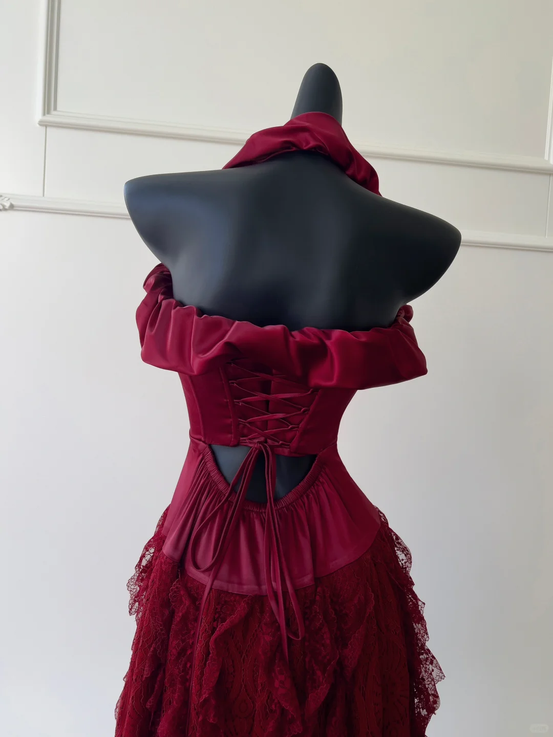 Elegante vestido de fiesta largo de sirena con cuello halter y encaje de satén burdeos, vestido de fiesta, vestido de noche GG2619