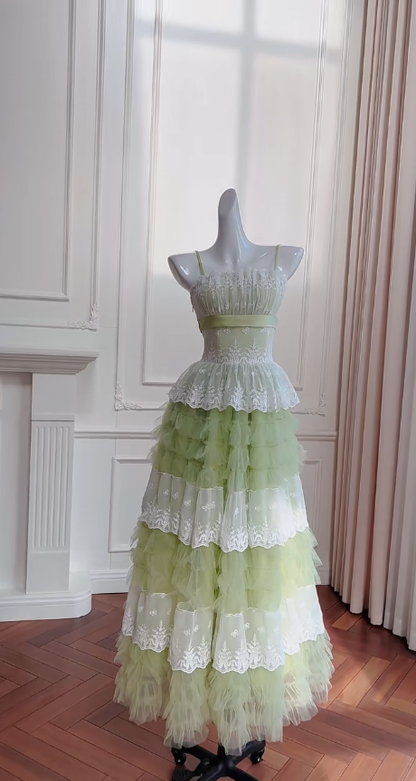 Elegante vestido largo de fiesta, de noche y de tul con tirantes finos, corte A, GG2620