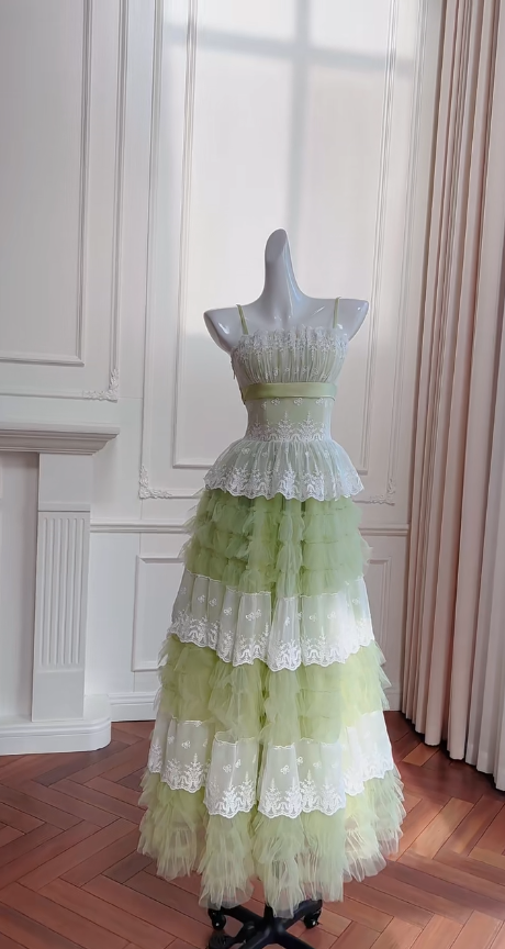Elegante vestido largo de fiesta, de noche y de tul con tirantes finos, corte A, GG2620