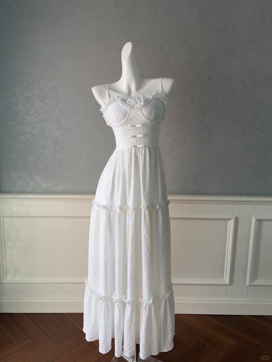 Precioso vestido largo de satén blanco con tirantes finos y corte en A, para fiesta de graduación o de noche (GG2633)