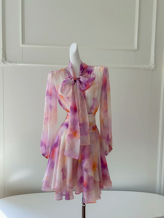 Vestido de fiesta corto de gasa con estampado, corte A, para regreso a casa y cumpleaños GG2639
