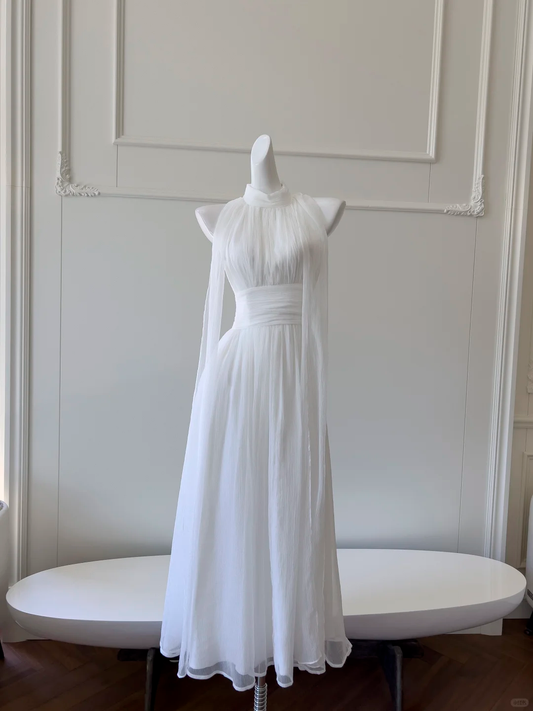 Vestido elegante de fiesta, de gasa, largo, corte A, con cuello halter, para graduación, noche, GG2643