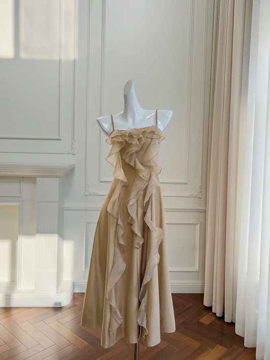 Vestido largo de gasa con volantes, corte A, tirantes finos, para fiesta de graduación o noche, GG2653