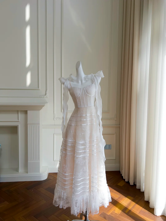 Vestido largo de fiesta, de noche y satén con tirantes finos, corte en A, de tul y encaje, GG2654