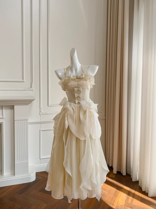 Impresionante vestido largo de gasa con tirantes finos, corte en A y lazo, para fiesta de graduación o de noche (GG2667)