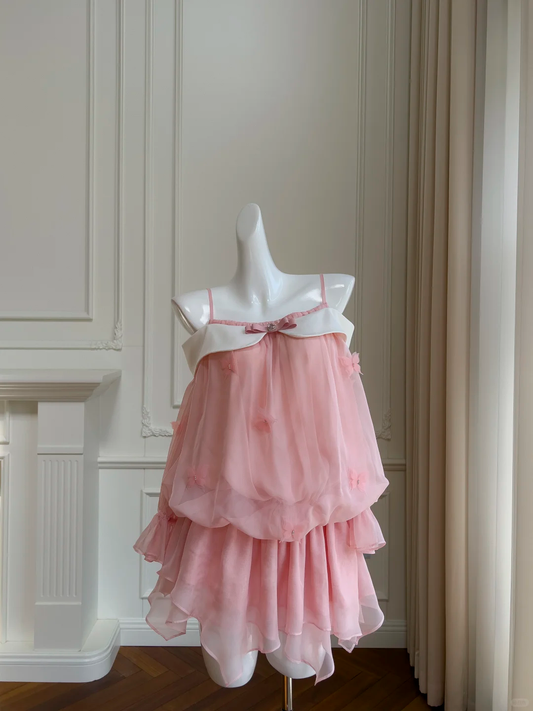 Vestido de fiesta corto de gasa con tirantes finos, corte A, mangas largas, para regreso a casa y cumpleaños GG2668