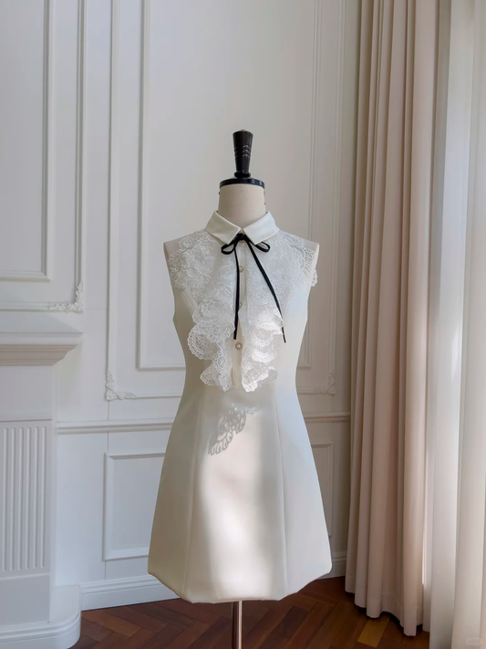 Elegante vestido de fiesta corto de satén blanco con encaje, corte A, para regreso a casa y cumpleaños GG2672