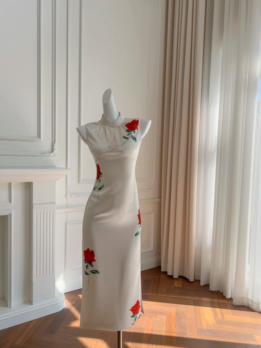 Vestido largo de fiesta, de noche y de fiesta con flores de satén y corte sirena GG2676