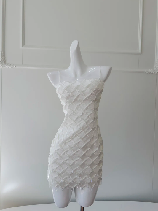 Vestido de fiesta corto de satén blanco con tirantes finos y corte sirena, ideal para regreso a casa y cumpleaños, GG2678