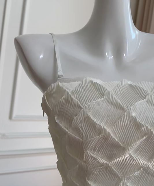 Vestido de fiesta corto de satén blanco con tirantes finos y corte sirena, ideal para regreso a casa y cumpleaños, GG2678