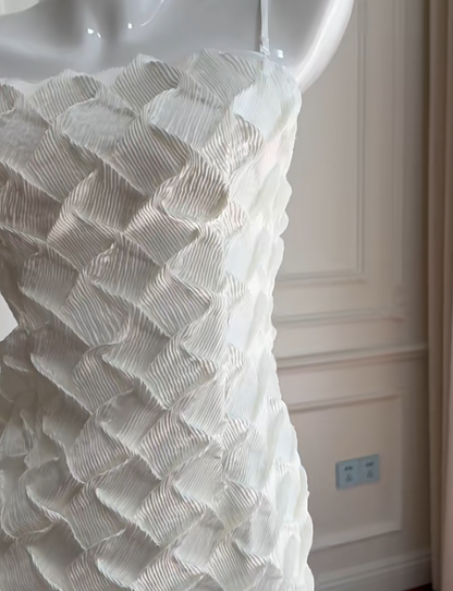 Vestido de fiesta corto de satén blanco con tirantes finos y corte sirena, ideal para regreso a casa y cumpleaños, GG2678