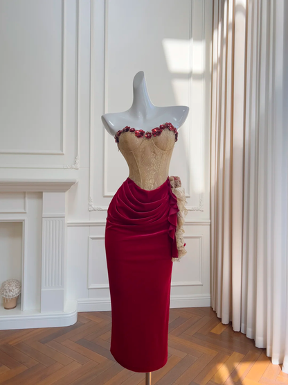Impresionante vestido de fiesta largo plisado de satén sin tirantes y corte sirena, vestido de fiesta o de noche GG2680