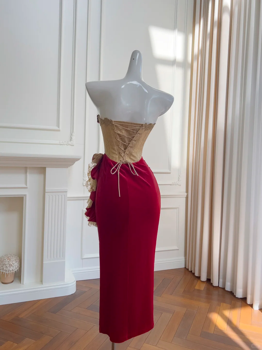 Impresionante vestido de fiesta largo plisado de satén sin tirantes y corte sirena, vestido de fiesta o de noche GG2680