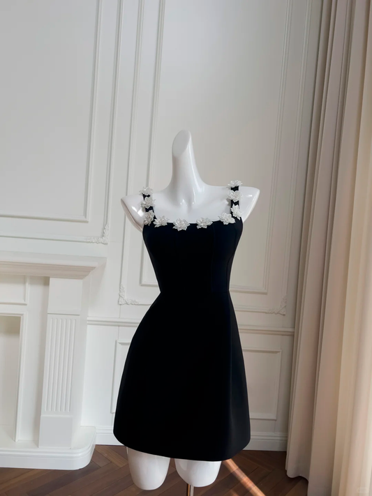 Vestido de fiesta corto de satén negro con apliques y corte en A, vestido de bienvenida y vestido de cumpleaños GG2693