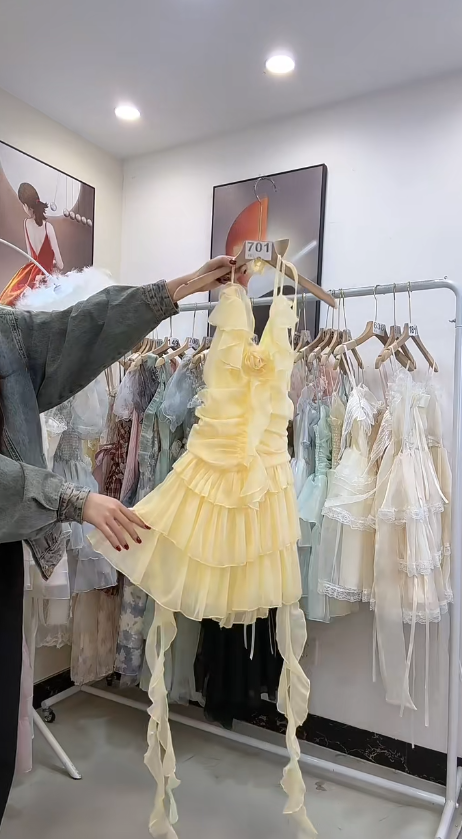 Vestido corto de gasa amarillo pastel con tirantes finos, corte A, para fiesta de graduación, fiesta de cumpleaños, GG2702