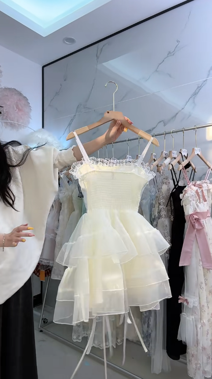 Vestido de fiesta corto de satén y gasa con tirantes finos, corte princesa, para regreso a casa y cumpleaños GG2703