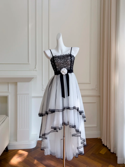 Hermoso vestido largo de fiesta, de noche y de tul con tirantes finos, corte en A, GG2708