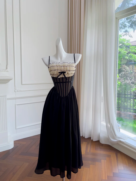 Vestido largo elegante de gasa con tirantes finos, corte en A, para fiesta de graduación o de noche GG2712