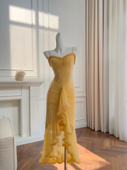Vestido largo de tul satinado con tirantes finos y corte sirena, elegante, para fiesta de graduación o de noche (GG2719)
