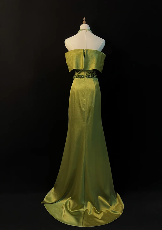 Elegante vestido de fiesta largo de satén plisado, sin tirantes, con apliques, corte en A, para graduación, noche, GG2731