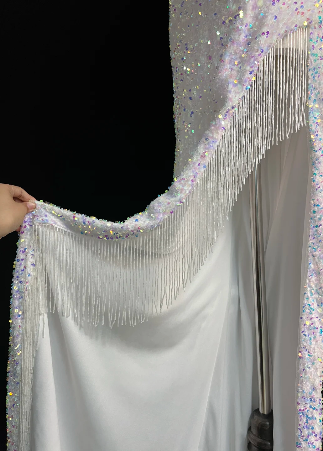 Vestido largo de fiesta, de sirena, con tirantes finos, lentejuelas, abertura y borlas, para graduación, noche, GG2732