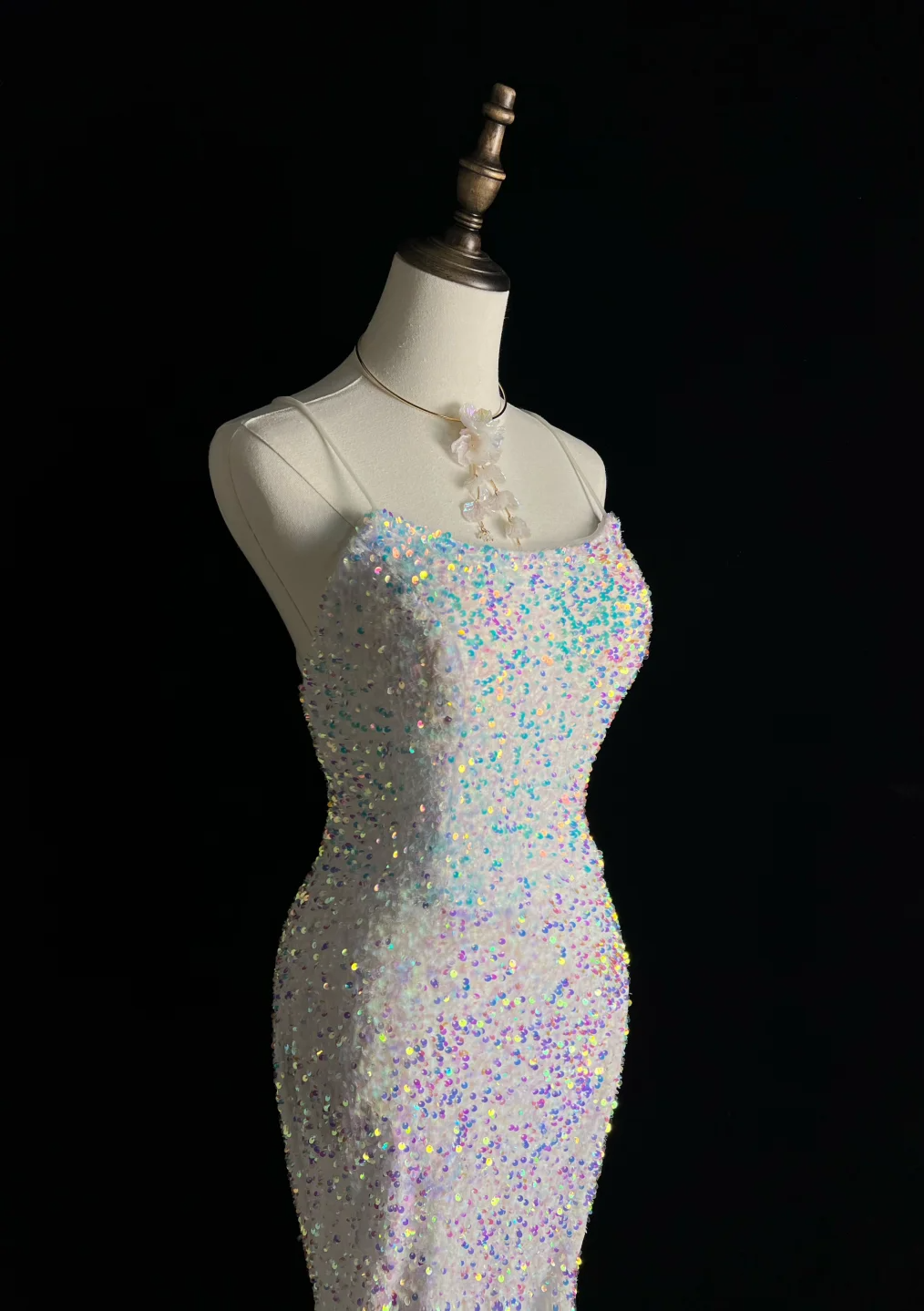Vestido largo de fiesta, de sirena, con tirantes finos, lentejuelas, abertura y borlas, para graduación, noche, GG2732