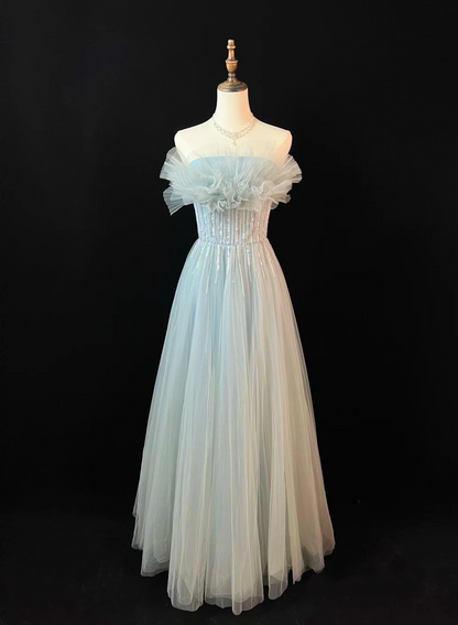 Vestido largo de fiesta, de noche, de satén, tul y lentejuelas, sin tirantes, corte A, GG2733